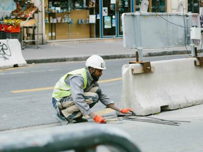 Construction worker in the heat of day